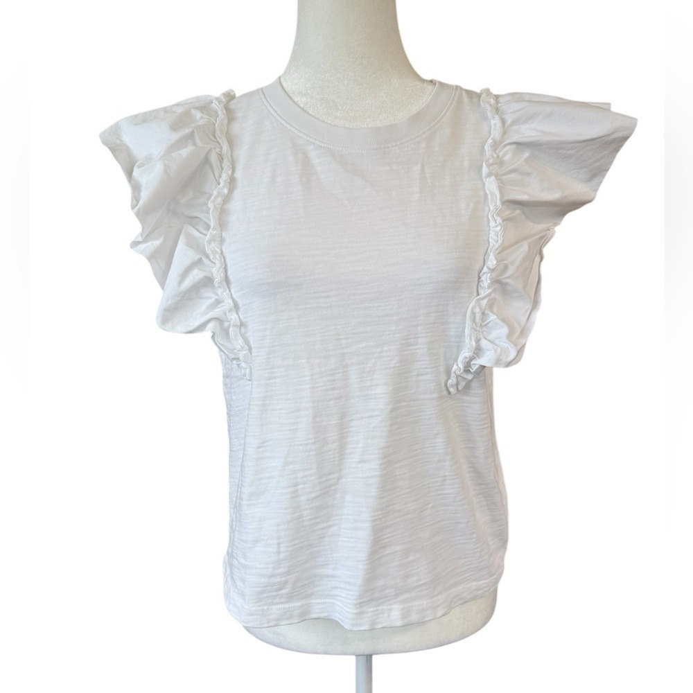 Nation LTD‎ Para Boxy Tee 100% Cotton White Ruffle Sleeveless- Small - Picture 3 of 12